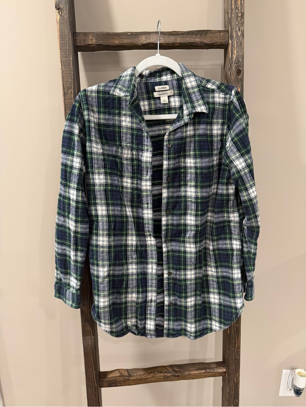 LL Bean Relaxed Fit Green, Blue, & Yellow Flannel